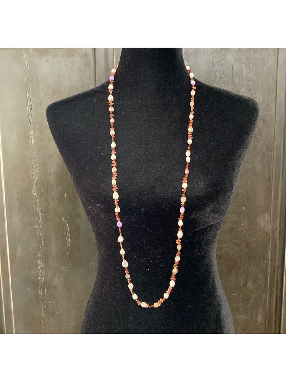 Hearth & Hand Brown, White and Purple Beaded Layered Necklace